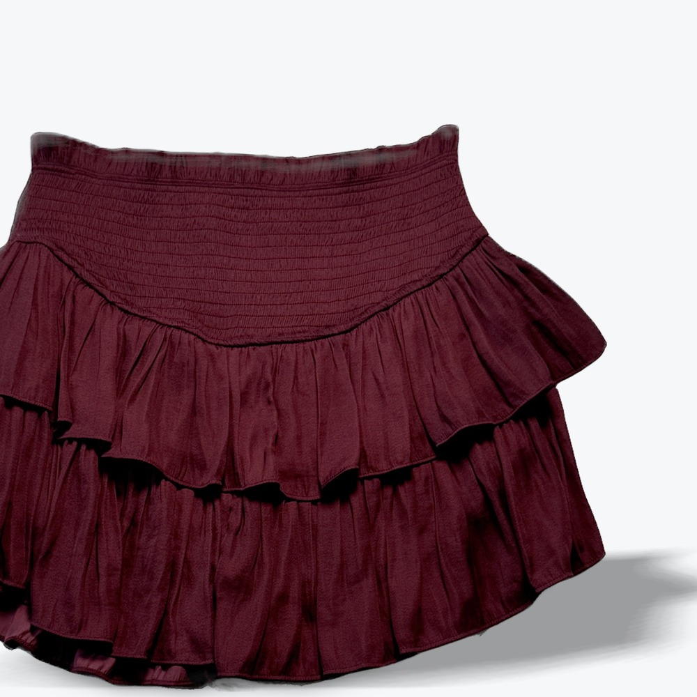 Gab & Kate Tiered Mini Skort Womens Small Plum Burgundy Smocked Ruffle